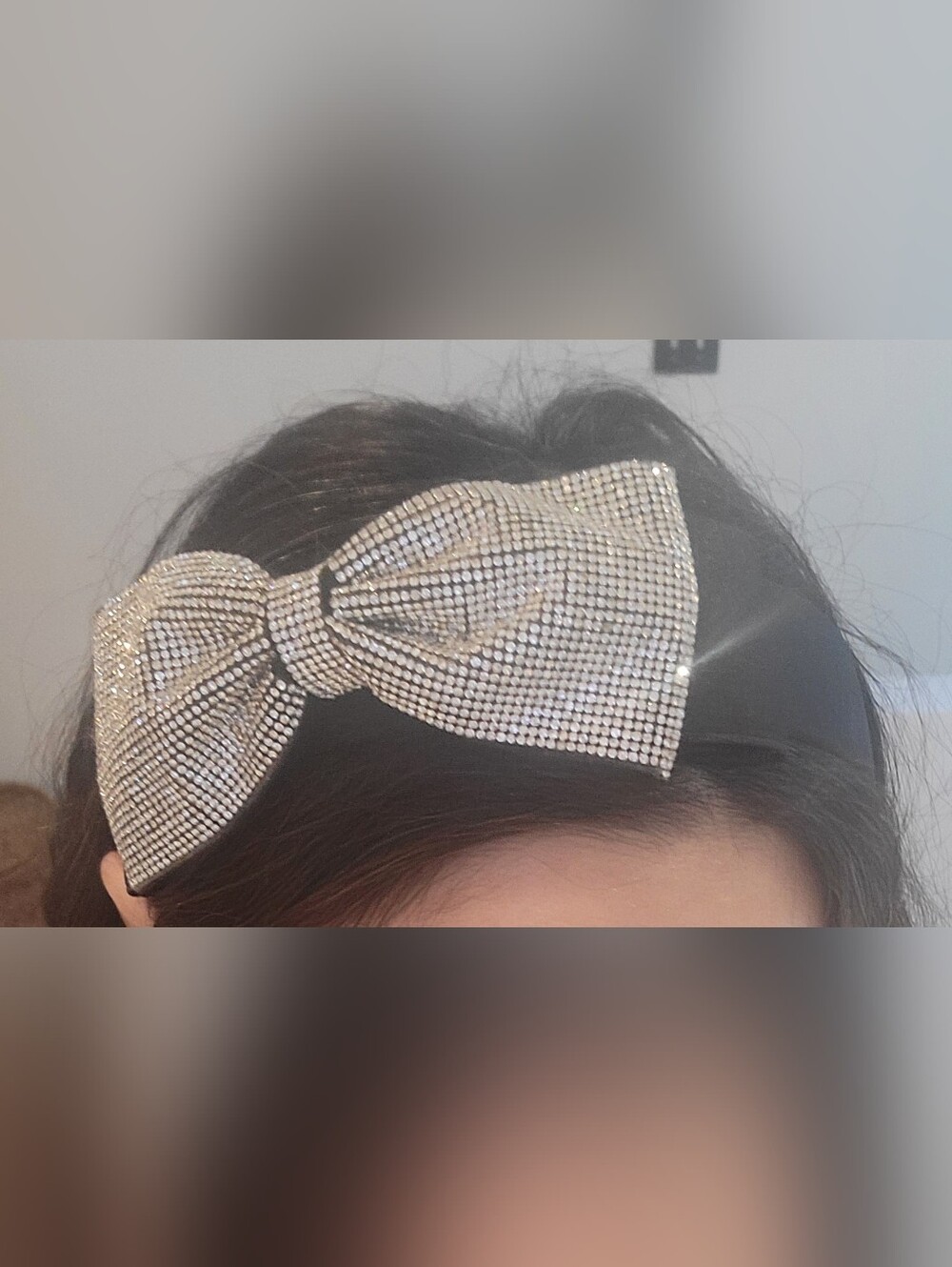 Rhinestone  Big Bow Headband for Women - Black with Silver Accent